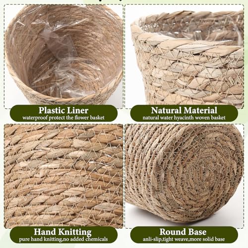 AceOrbit 12 Pcs Wicker Plant Basket Bulk with Liners Woven Planter Baskets Bulk for Indoor Outdoor Seagrass Plants Woven Wicker Baskets for Flower Pots Cover and Room Decor (Mixed Size,Bohemian) - color: Bohemian, size: Mixed Size