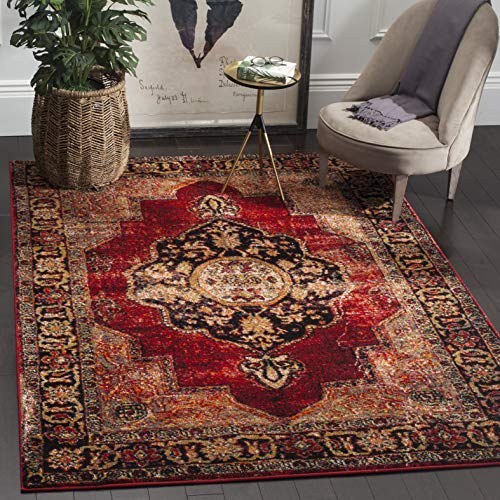 SAFAVIEH Vintage Hamadan Collection Area Rug - 6'7" x 9', Red & Multi, Oriental Traditional Persian Design, Non-Shedding & Easy Care, Ideal for High Traffic Areas in Living Room, Bedroom (VTH219A)
