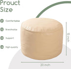 HIGOGOGO Round Stuffed Pouf Ottoman, Pu Leather Poufs with Foam Chunk Filling, Furry and Fluffy Pouf Foot Stool Storage Ottoman, 20 X 15 Floor Poufs Foot Rest for Living Room, Beige