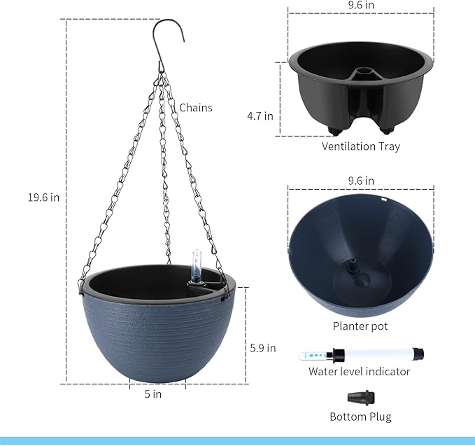 10 Inch Self Watering Hanging Planter for Indoor Outdoor Plants,Self Watering Pots for Indoor Plants,Hanging Pots,Convenient to Maintain,Improved Plant Health