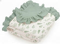 Muslin Ruffled Baby Blanket, Extra Large 52 x 52 Inches, Soft Breathable Cotton Crib Blanket for Newborn Infant Toddler (Leaf C & Sage, Printed)