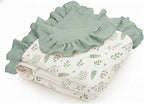 Muslin Ruffled Baby Blanket, Extra Large 52 x 52 Inches, Soft Breathable Cotton Crib Blanket for Newborn Infant Toddler (Leaf C & Sage, Printed)