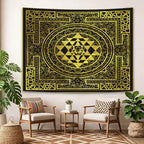 SHRAPHY Golden Sri Yantra Tapestry 60x60 Inches Mandala Sacred Geometry Decor Tapestry Yoga Meditation Spiritual Tapestries for Room Bedroom GTHYUH566