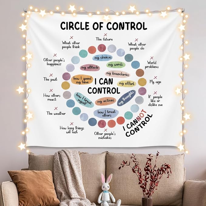 Circle of Control Your Mindset Wall Tapestry, Motivational Wall Hanging Decor , Mental Health Positive Reminder Banner for Teen Bedroom Living Room Dorm,Mental Health Office Decor,Growth Mindset Poster 59x51 Inch (Colorful-Health03)