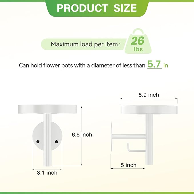 DELLAN Wall Plant Holder, 3 Pack Metal Wall Planters Stand Floating Shelves for Indoor Plants, Window Sill Plant Decor for Bedroom, Bathroom, Living Room, Home, Office, All White
