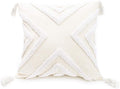 Boho White Throw Pillow Cover 18x18 Inch with Tassels, Geometric Tufted Decorative Cream Chenille Fabric Accent Textured Cushion Case for Bed Couch, 1 PC Cover Only No Insert