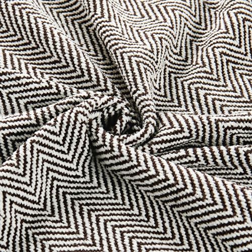 Herringbone Knitted Two Tone Throw Blankets with Braided Tassel Fringe, Boho Farmhouse Lightweight Turkish Throw Blanket for Couch Bed Sofa, Picnic, Yoga, Outdoor Blanket, 50 x 60 Inch, Coffee Brown - color: Coffee Brown