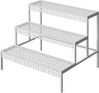 aboxoo 3 Tiers Metal Plant Stand,Rectangular Ladder Flower Pots Outdoor Plant Rack, Indoor Plant Display Rack, Heavy Duty Utility Storage Organizer for Home Garden Patio Balcony, Stair Style(White)