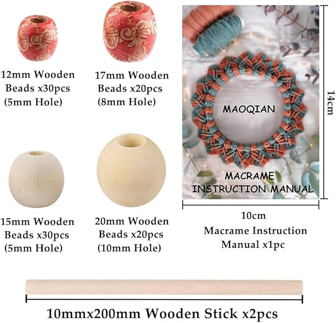 120pcs Macrame Kits for Beginners 3mm x 220yards Natural Cotton Macrame Cord Wall Hanging Kit, Best Macrame Supplies for Macrame Plant Hanger with Wooden Beads,Wooden Rings,Wooden Sticks,S Hooks