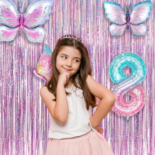 Pink Tinsel Curtain Party Backdrop - GREATRIL Foil Fringe Curtain Lilac Pink Party Streamers for Birthday Girl Themed Party Decorations - 2 Packs - color: Pink