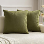 MIULEE Velvet Throw Pillow Covers 20x20 Inch, Pack of 2 - Olive Green, Soft Solid Decorative Pillow Covers Cushion Cases Modern Luxury Home Decor for Couch Sofa Bedroom Livingroom