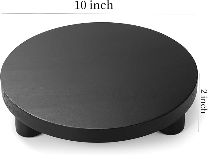 Wood Riser for Decor, 2 Pack Wood Pedestal Stand for Display, Round Wooden Tray for Kitchen Counter, Wooden Pedestal Stand for Plant Pot Indoor (Round - Black)