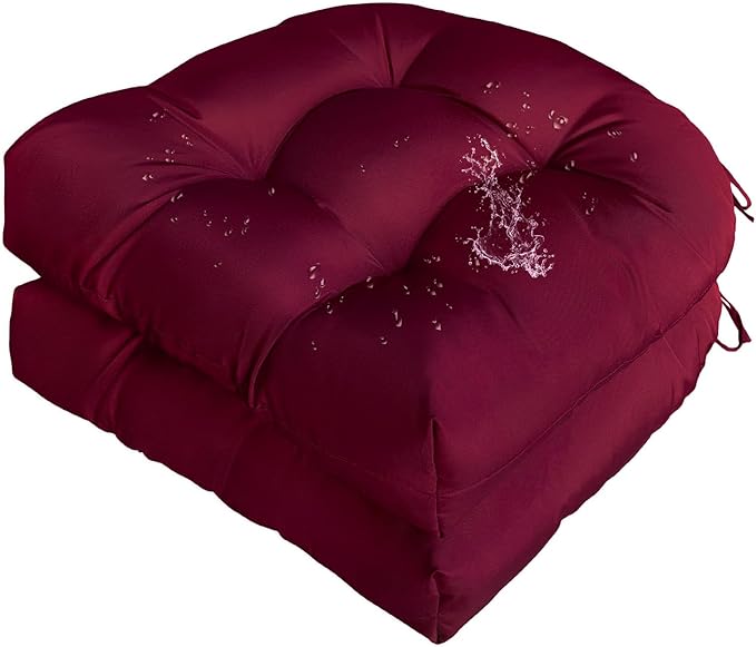 Gnostik Outdoor Chair Cushions, Waterproof Outdoor Indoor Burgundy Wicker Seat Cushions 18.6" x 18.6" Patio Furniture Replacement Cushions Set of 2