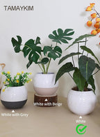 TAMAYKIM 6 Inch White Hanging Planter with Durable Rope - Drum Shape Flower Pot for Indoor Outdoor Plants, Balcony Garden Decor (Plants Not Included)