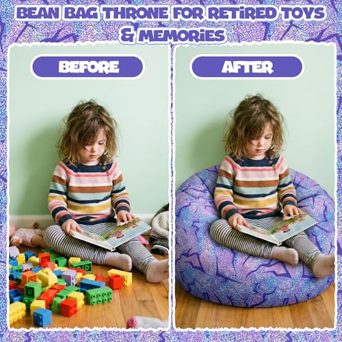 Boao 27'' Large Purple Lightning Kids Bean Bag Chairs Cover (No Filling) Washable Stuffed Storage Beanbag Chair for Kids Canvas Bean Bag Cover with Zipper for Girls Organizing Plush Toys Textile Sack - color: Purple Lightning, size: 27 Inches
