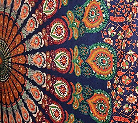raajsee Blue Orange Tapestry Mandala Wall Hanging- Wall Tapestries For Bedroom - Aesthetic Tapestrys -Queen (82x92 Inches / 208x232 Cms) - color: Blue Orange, size: 92"L x 82"W