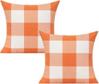 VAKADO 24x24 Inch Set of 2 Farmhouse Retro Buffalo Check Plaids Throw Pillow Covers Decorative Cotton Linen Rustic Autumn Fall Thanksgiving Cushion Cases Home Decor for Patio Bed Couch, Orange White