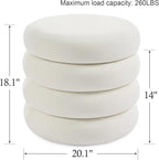 Flouki 20.1" Storage Ottoman Round, Vanity Stools for Bedroom, Velvet Pouf Ottoman with Removable Lid, Modern Ottoman Stool for Girls Women, Foot Stool for Living Room, White