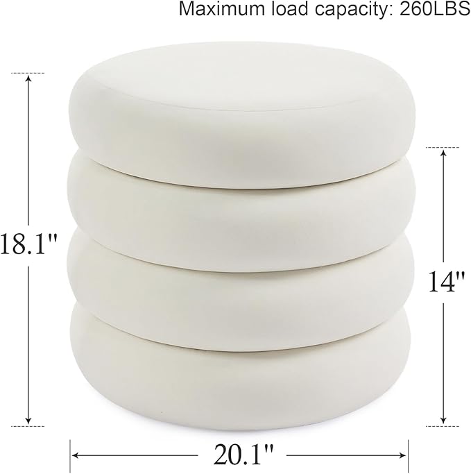 Flouki 20.1" Storage Ottoman Round, Vanity Stools for Bedroom, Entryway Ottoman for Console Table, Ottoman Stool for Girls Women, Foot Stool for Living Room, Set of 2, Velvet White