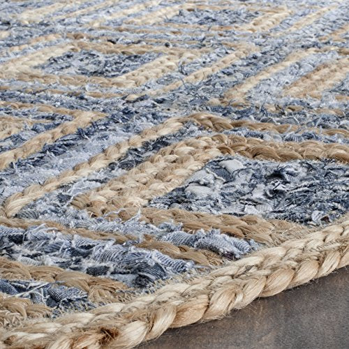 SAFAVIEH Cape Cod Collection Area Rug - 10' Round, Natural & Blue, Handmade Flat Weave Diamond Braided Jute & Denim, Ideal for High Traffic Areas in Living Room, Bedroom (CAP354A) - color: Natural/Blue, size: 10' (Round)