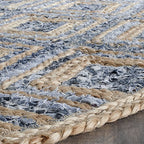 SAFAVIEH Cape Cod Collection 8' Round Natural / Blue CAP354A Handmade Flatweave Diamond Braided Jute & Denim Area Rug - color: Natural/Blue, size: 8' (Round)