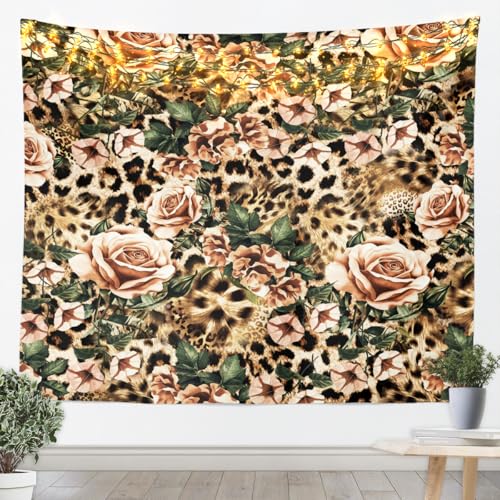 Leopard Print Tapestry Cheetah Rose Wall Hanging for Kids Teens Girls Adults Room Decor, Floral Wild Animal Wall Blanket Tapestries Fashion Brown Wall Art Hanging, Small 51.2 x 59.1 Inches - color: WWS9606, size: 59.1"L x 51.2"W
