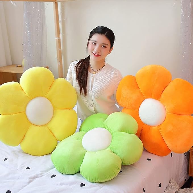 lannery Flower Plush Throw Pillows, Flower Floor Pillow Seating Cushion Toy for Reading, Room, Watching TV (25.6", Yellow-1)