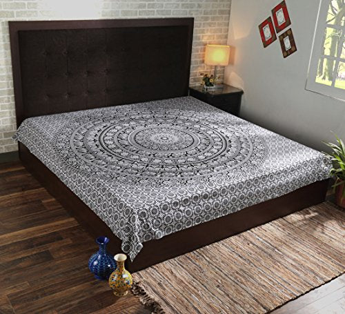 RAJRANG Indian Mandala Large Tapestry Wall Hanging Black And White Elephant Cotton Aesthetic Tapestries For Bedroom Hippie Beach Bohemian Boho Decor Table Cloth Queen 90x84 Inches - color: Black & White, size: 90"L x 84"W