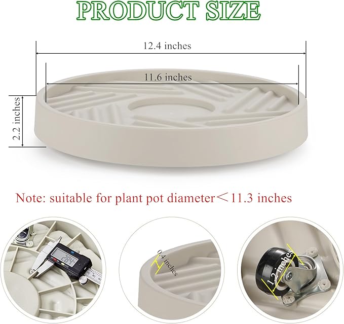 2 Pack Plant Caddy with Wheels,12" Rolling Plant Stand 165 LBS Heavy Duty with Hidden 360 ° Rotating Silent Wheel Wheels for Outdoor Indoor Large Plant Pots, Flower Pot, Patio
