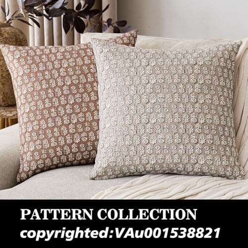 Foindtower Set of 2 Decorative Vintage Floral Print Throw Pillow Covers Neutral Farmhouse Cushion Covers Boho Home Decor for Sofa Couch Chair Bedroom Living Room,20×20 Inch,Light Orange Brown - color: Almond, size: 20" x 20" (Pack of 2)