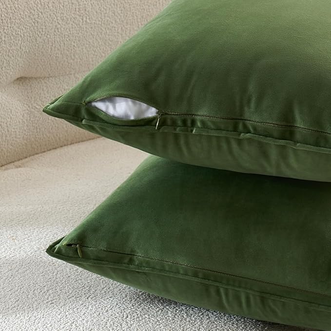 MIULEE Moss Green Velvet Throw Pillow Covers 24x24 Soft Decorative Solid Square Euro Sham Cushion Cases Pack of 2 Modern Luxury Home Decor for Couch, Sofa, Bedroom