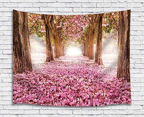 JAWO Pink Sakura Flower Tapestry Wall Hanging, Floral Cherry Blossom Tree in Spring Tapestries for Dorm Living Room Bedroom, Wall Blanket Beach Towels Home Decor 80X60 Inches - color: Cherry, size: 80"L x 60"W