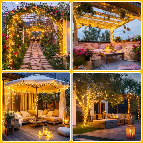 JMEXSUSS 2 Pack Solar String Lights Outdoor Waterproof, Total 66 FT 200 LED Solar Christmas Lights Outdoor, Twinkle Light for Christmas Tree Outside Garden Yard Xmas Decor, Warm White - color: Warm White, size: 100LED*2