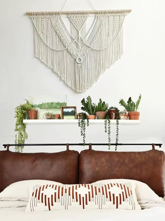 oiikain Large Handmade Boho Macrame Wall Hanging Tapestry - Chic Bohemian Woven Home Decor art for Living Room, Bedroom, and Wedding Parties (Beige, Large Sigle Triangle)