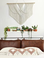 oiikain Large Handmade Boho Macrame Wall Hanging Tapestry - Chic Bohemian Woven Home Decor art for Living Room, Bedroom, and Wedding Parties (Beige, Large Sigle Triangle)