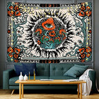 Cohpoh Burning Sun Tapestries Hippie Eyes Tapestry Mandala Vines Moon Phase Tapestry Wall Hanging for Room(51.2 x 59.1 inches)
