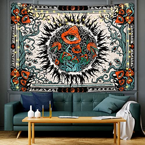Cohpoh Burning Sun Tapestries Hippie Eyes Tapestry Mandala Vines Moon Phase Tapestry Wall Hanging for Room(51.2 x 59.1 inches)