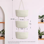 TeoKJ Over the Door Hanging Baskets, 3-Tier Woven Cotton Storage Organizer Bag with Hooks Wall-Mounted Decorative Nursery Kitchen Baskets - White