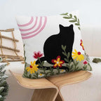 JASEN Embroidered Cat Throw Pillow Cover 18x18 Inch - Decorative Cotton Pillow Case for Couch, Sofa, Bedroom, Living Room - Farmhouse Home Aesthetic Housewarming Gifts