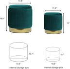 Green Velvet Round Storage Ottoman Set of 2 - Living Room & Bedroom Dorm Storage Ottoman Stool Accent Chairs with Modern Gold Base