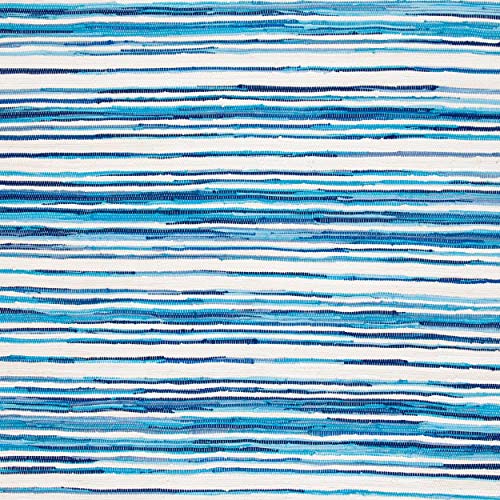 SAFAVIEH Rag Rug Collection Accent Rug - 2' x 3', Ivory & Blue, Handmade Boho Stripe Cotton, Ideal for High Traffic Areas in Entryway, Living Room, Bedroom (RAR126B)