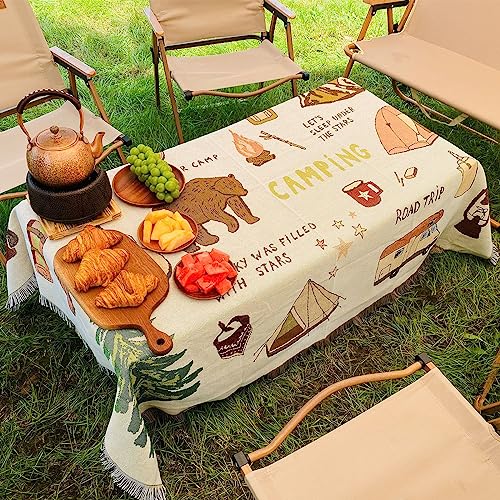 LumiSyne Cotton Woven Throw Blanket With Tassel Bohemian Tribal Ethnic Style Geometric Pattern Aztec Navajo Blanket Decorative Throw For Sofa Bed Armchair Camping Tapestry Tablecloths Carpet 160x130cm - color: Camping