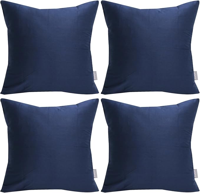 Thmyo 4-Pack 100% Cotton Comfortable Solid Decorative Throw Pillow Case Square Cushion Cover Pillowcase Sublimation Blank Pillow Covers Christmas DIY Throw Pillowcase(16x16inch/40x40cm,Midnight Blue)