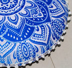 ICC Floor Pillows & Cushion Covers, Decorative Hippie Mandala Pouf Pillow Cover Bohemian Seating Meditation Cushion Cover, Large Boho Ottoman Case Pillowcase for Couch 32" Round Blue Flower - size: 32" x 32" (Pack of 1), style: Blue Flower