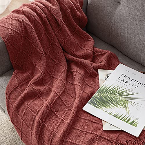 BOURINA Burgundy Throw Blanket 50x60 Inches Throw Textured Solid Soft Sofa Couch Decorative Knit Blanket - color: Burgundy, size: 50"x60"