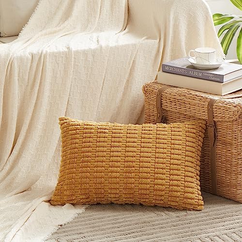 Fancy Homi Decorative Throw Pillow Covers for Bed Couch Bedroom Bench, Soft Lumbar Corduroy Solid Pillow Case, Rustic Farmhouse Boho Room Décor, 20" x 12" (Pack of 1), Mustard Yellow - color: Mustard Yellow, size: 20" x 12" (Pack of 1)
