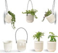 Melphoe 3.5‘’ Two-Piece Succulent Planters Pots with Drainage, Flexible Removable Handle, Flower Pots for Mini Plants, Small Hanging Planter for Wall, Window, 6 PCAK, White