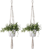 Flexzion 2 Pack White Macrame Plant Hanger - 41 Inch Macrame Hanging Planter with C & S Hooks - Indoor Hanging Plant Holder with Woven Cotton Rope for Home Decor (Plant Pot Not Included)