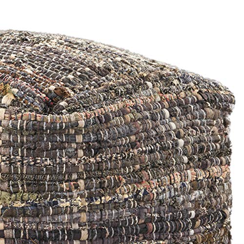 GDFStudio Boho Handmade Fabric Cube Pouf Ottoman Foot Stool - Bean Bag Floor Chair - Foot Rest Couch for Living Room Bedroom Khaki,16" x 16" x 16" - color: Kamil Khaki, size: 16"