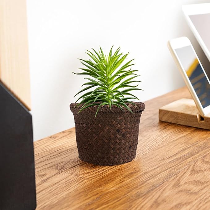 Yardwe Small Seagrass Storage Basket Woven Planter for Indoor Outdoor Use Decorative Wicker Plant Pot Container for Home Organization and Flower Display 5.90X4.72X4.72 Inch